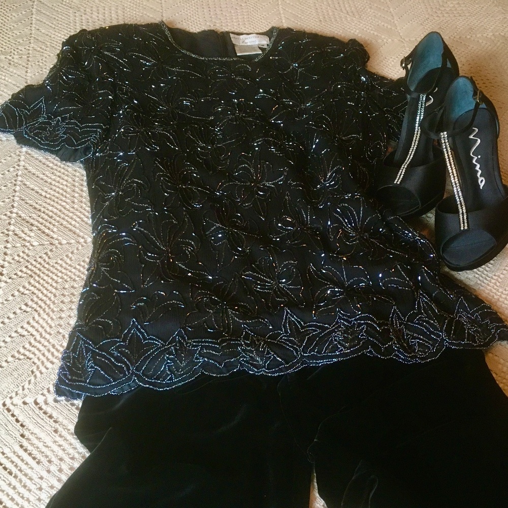 Papell Boutique Evening Beaded Silk Top